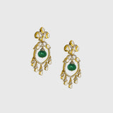 Enchanting necklace and earring pair featuring uncut diamond Polki and sparkling round diamonds, beautifully strung with large Colombian round beads in a graceful chand design—perfect for timeless elegance and royal charm.(WDN1201)