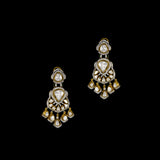 Elegant fusion-style necklace and earring pair featuring uncut diamond Polki, sparkling round diamonds, and subtle red enamel accents—perfectly blending traditional charm with modern sophistication for a standout look.(WDN1214)