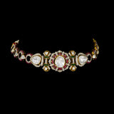 Stunning fusion-style choker necklace featuring diamond Polki, sparkling round diamonds, and subtle red enamel accents.(WDN1215)