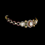 Stunning fusion-style choker necklace featuring diamond Polki, sparkling round diamonds, and subtle red enamel accents.(WDN1215)