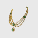 Elegant three-line fusion necklace featuring sparkling round diamonds and uncut diamond Polki, centered with a stunning octagon emerald—perfectly blending traditional artistry with modern sophistication for a captivating, timeless look.(WDN1218)