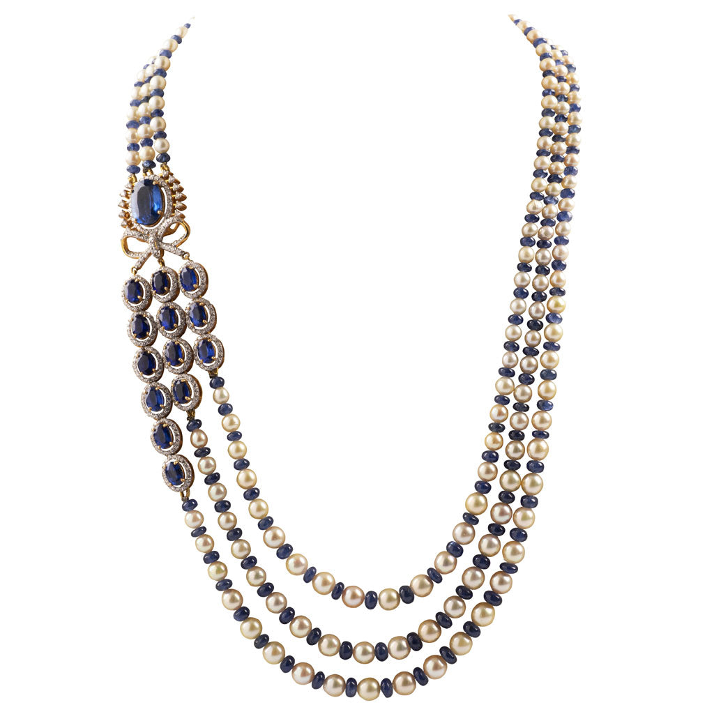 Necklace with kinite cut oval and Diamond stringing with pearls WDN743
