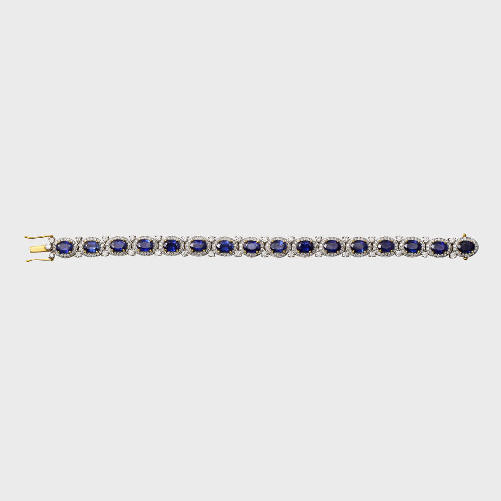 Radiate elegance with our Diamond and Oval Blue Sapphire Bracelet - (WDN778)