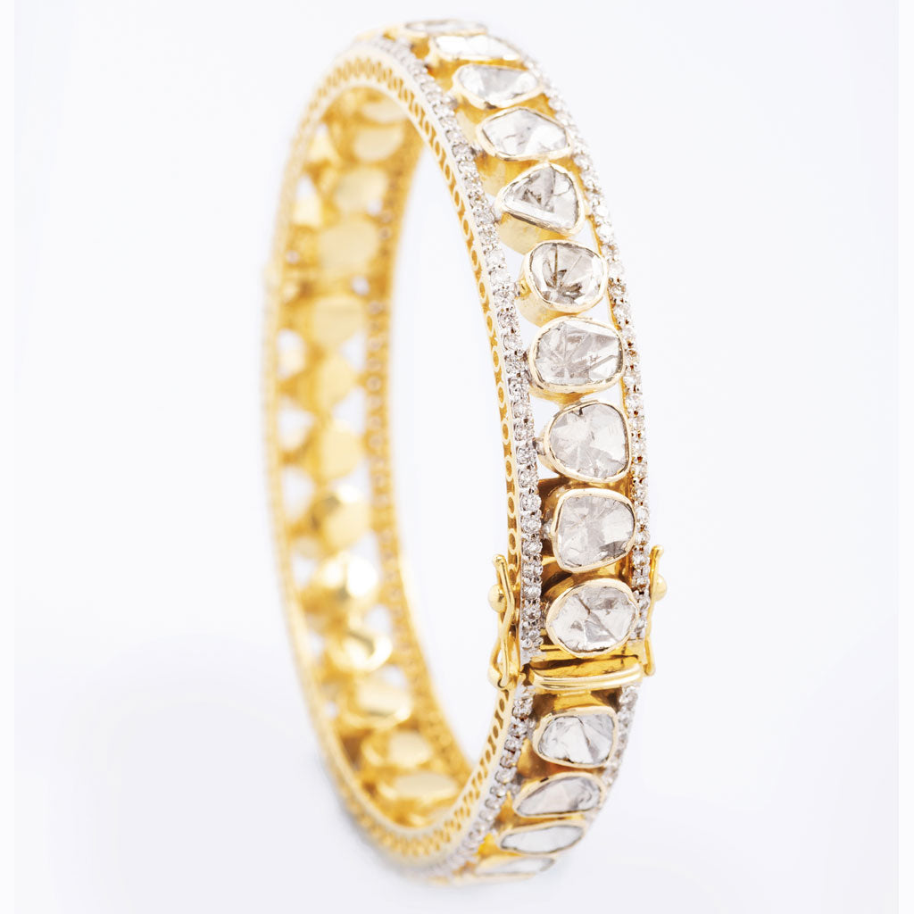 Polki & Diamond Fusion Kada with Polki and Round Cut Diamond-WDN990