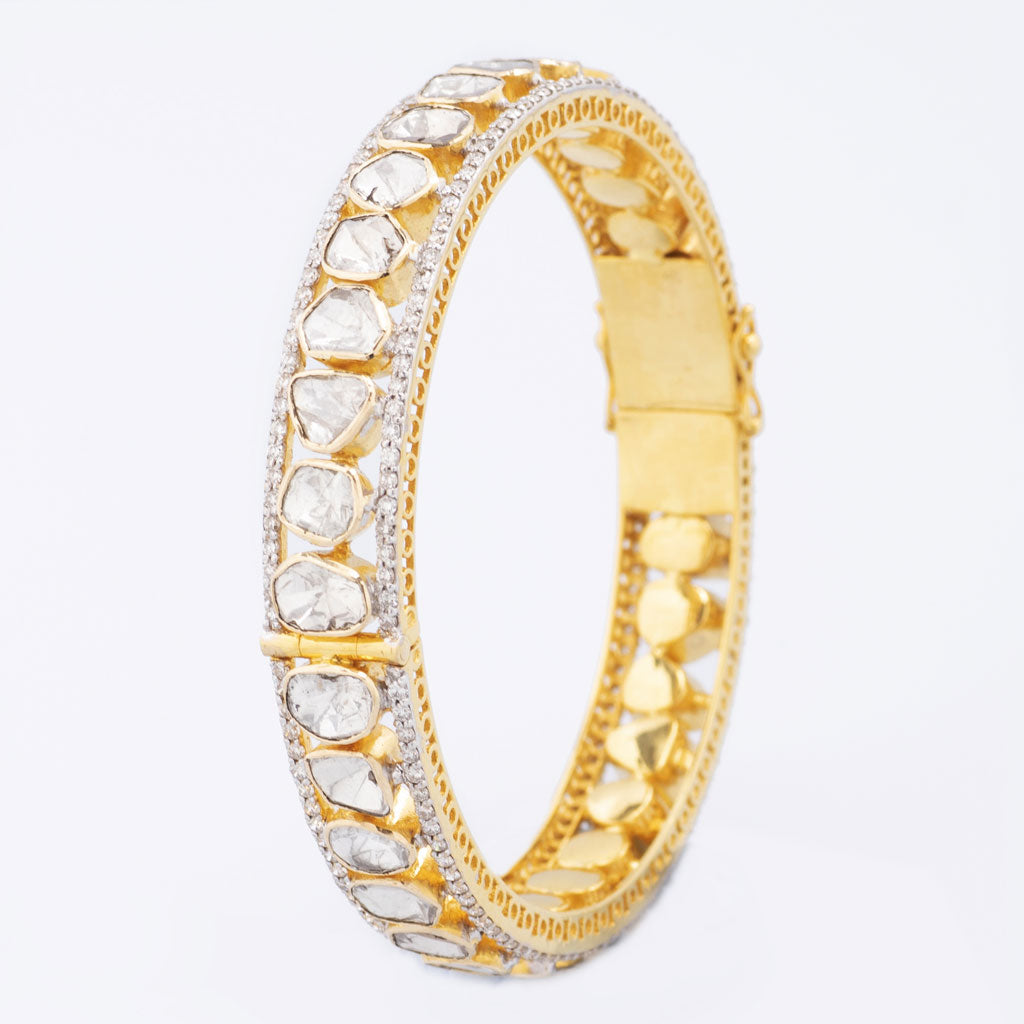 Polki & Diamond Fusion Kada with Polki and Round Cut Diamond-WDN990