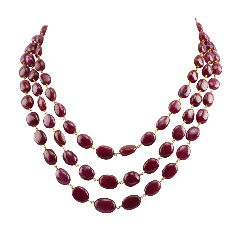 Three line necklace of Ruby maniya stringing in gold wire  STRG255