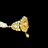 Small ard necklace and earring pair in 18k gold and uncut diamond in green enameled work. - KMNE3206
