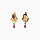 Necklace Timaniya with Peacock Meena, Uncut Diamond, Ruby Beads Drops and Emerald Beads-KMNE0553