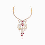 Necklace with Marquise Cut Ruby, Pear Cut Ruby, Round Cut Ruby and Round Cut Diamond (Peacock) - GDNE0413