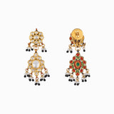 Earring Pair with Uncut Diamond, Black Cheed (Handwork Enamel Ekposta)- KMNE2868
