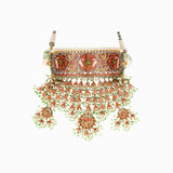 Necklace (Ard) with Green Meena, Moti Funger, Uncut Diamond, Japanese Pearls & Green Cheed(Handwork Enamel Doposta)- KMNE2863