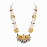 Necklace (Mini Patrihaar) with Uncut Diamond, Japanese Pearls and Cultured Pearls (Handwork Enamel Ekposta)- KMNE2868