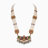 Necklace (Mini Patrihaar) with Uncut Diamond, Japanese Pearls and Cultured Pearls (Handwork Enamel Ekposta)- KMNE2868