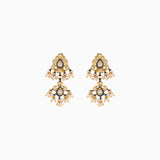 Earring Pair with Gold, Uncut Polki Diamond and Pearls-KMNE1641