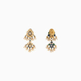 Earring Pair with Gold, Uncut Polki Diamond and Pearls-KMNE1641