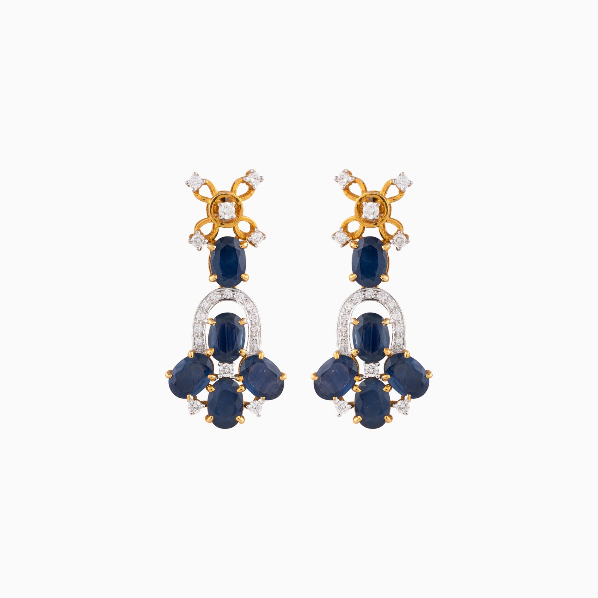 Earring Pair with Round Cut Diamond and Oval Cut Blue Sapphire - WDN865