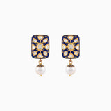Earring Pair with Uncut Polki Diamond, and S.S. Pearls-KMNE2215