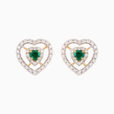 Double Halo Emerald Heart Earrings with Diamonds - WDN844