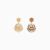 Earring pair with Uncut Diamond Chandbali and Pearls Handwork Enamel Ekposta-KME0881