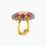 Ring with Red Stone & Polki Diamond, Round Cut Diamond - KMR0133