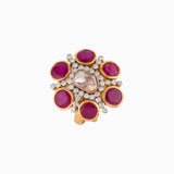 Ring with Uncut Polki Diamond, Round Cut Diamond and Ruby-KMR0112