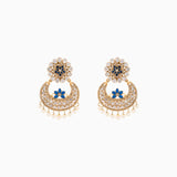 Earring Pair with Polki Diamond, Rose Cut, Blue Stone and Pearls-KME1858