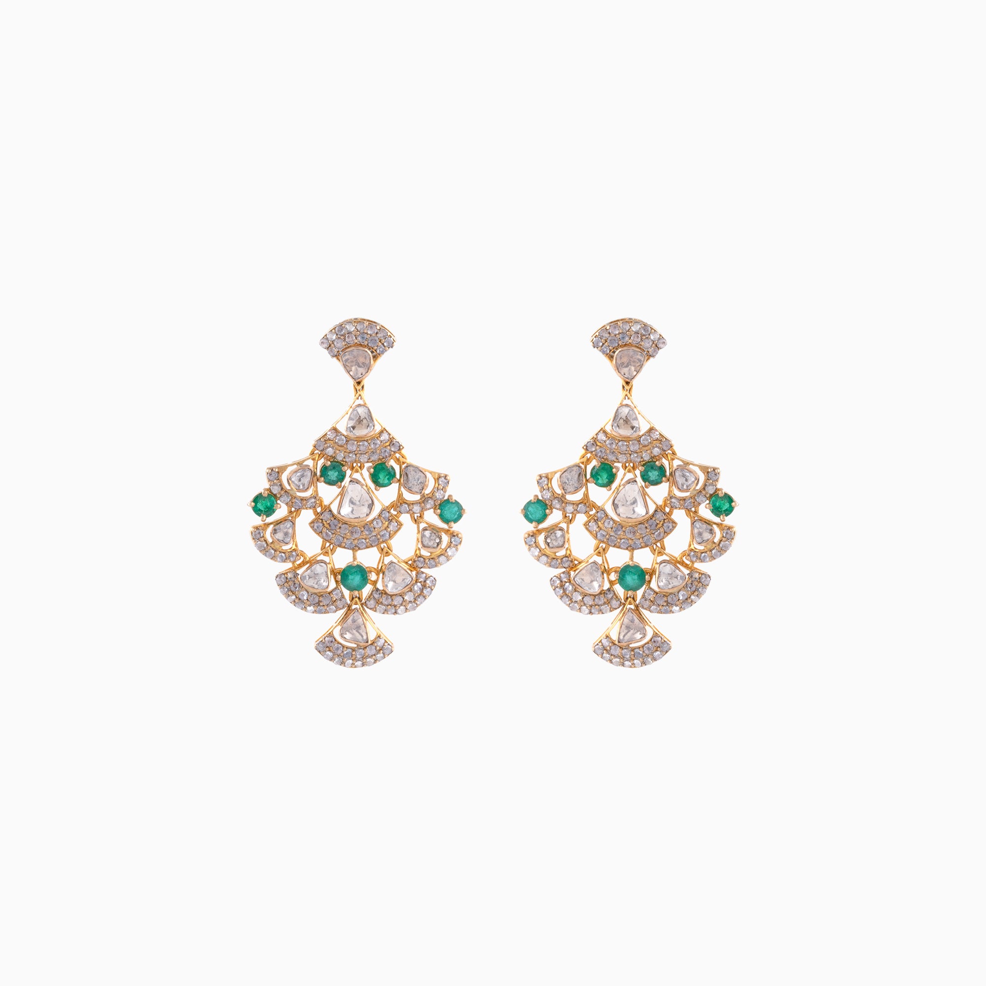 Earring Pair with Uncut Polki Diamond, Round Cut Diamond and DCHA-KME1859
