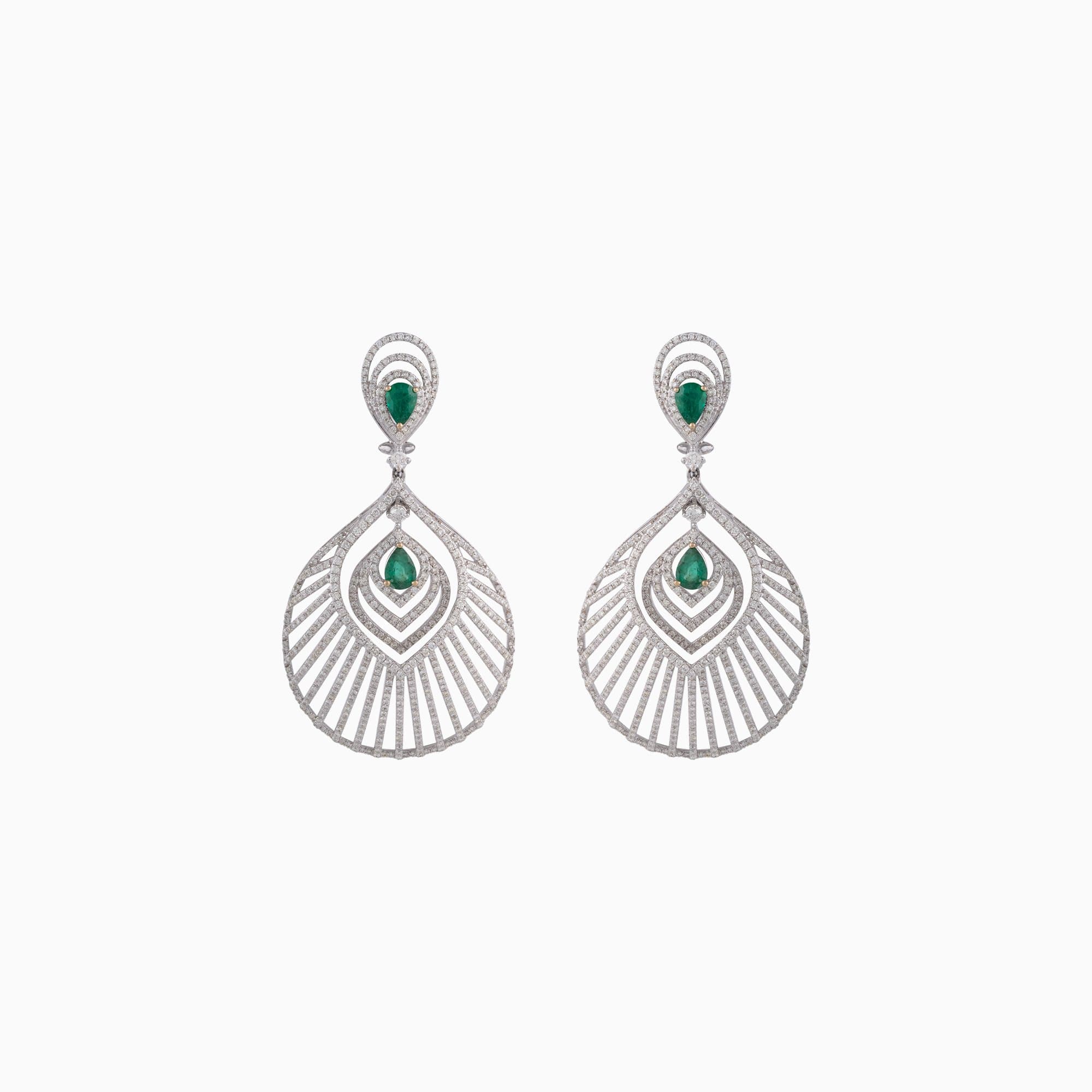 Earring Pair with Round Cut Diamond and Pear Cut Emerald - PGDE0134
