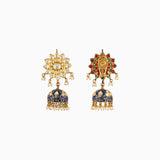 Jhoomki Pair with Blue Meena Uncut Polki Diamond and Pearl-KME1841