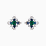 Earring Pair with Octagon Cut Emerald, Blue Sapphire and Round Cut Diamond - PGDE0245