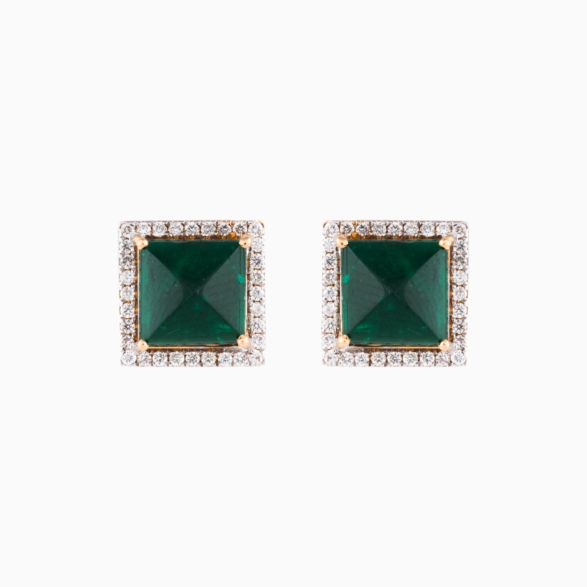 Earring Pair with Round Cut Diamond and Emerald-PGDE0224