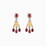 Necklace with Round Cut Diamond, Blue Topaz Stone and Oval Cut Ruby-WDN985