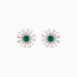Earring pair with Octagon Cut Emerald, Round Cut Diamond and Pear Cut Diamond - PGDE0249