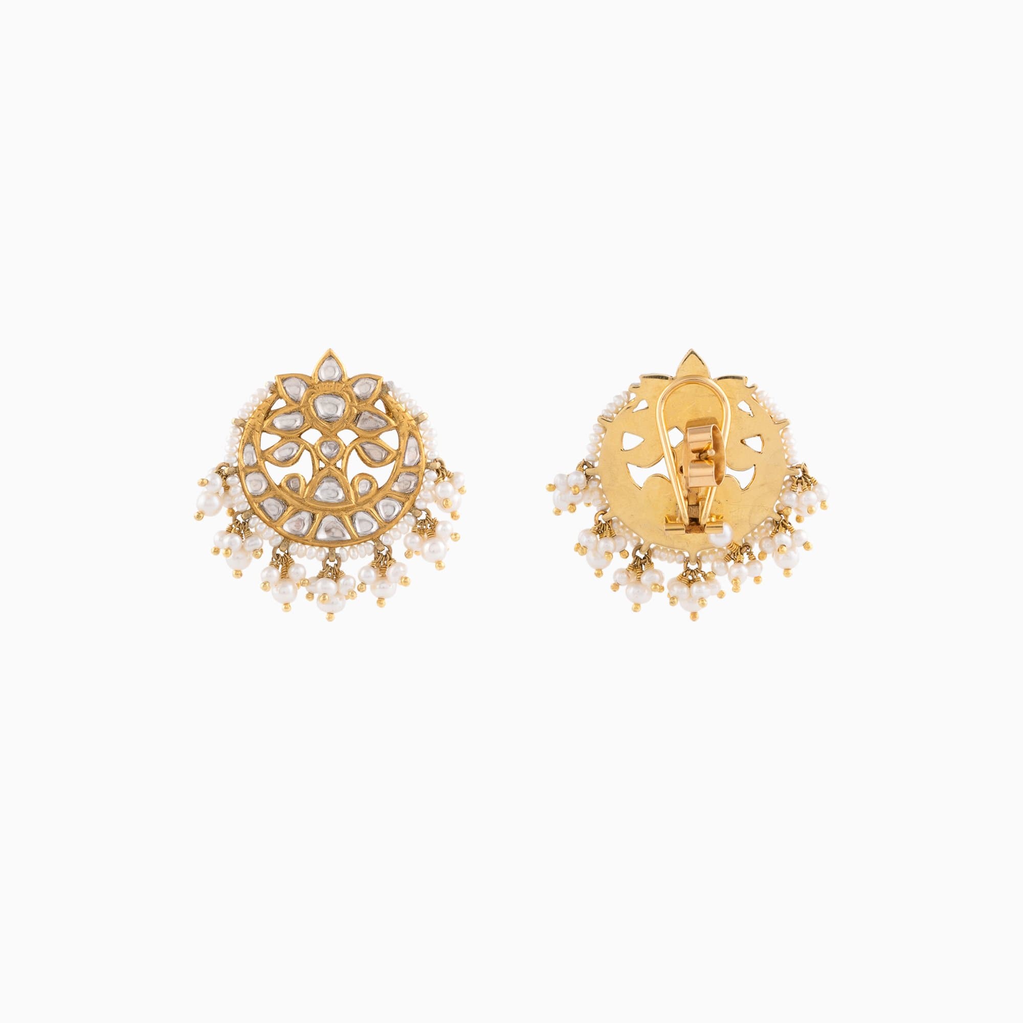 Earring Pair with Polki Diamond and Pearls- KME1862