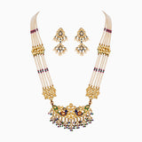 Necklace (Mini Patrihaar) with Uncut Diamond, Japanese Pearls and Cultured Pearls (Handwork Enamel Ekposta)- KMNE2868