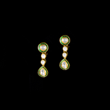 Necklace with 2 line of diamond polki and earring pair in 18k gold with green talf.Introducing our exquisite two line big Polki necklace set, a true statement piece that exudes elegance and sophistication. - KMNE3199
