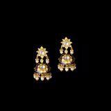 Blue meena Aad (necklace) and jhoomki pair in 18k gold and  uncut diamond and pearls. - KMNE3138