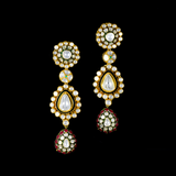 Necklace and  earring pair in 18k gold and big  uncut diamonds and colour stones. - KMNE3148