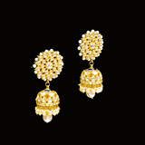 Karnphool eearrings with jhoomki pair in 18k gold and uncut diamond with pearls This Karnphool with Jhoomki pair in Diamond - KME2192
