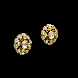 Earring pair with uncut diamond and full cut diamond with green stones in 18k gold.Crafted from high-quality materials, these earrings feature a sleek and stylish design that is sure to turn heads. - KME2183