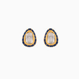 22K Gold Jadau Earring Pair with Blue Meena and Single Uncut Diamond Polkis - KME1909